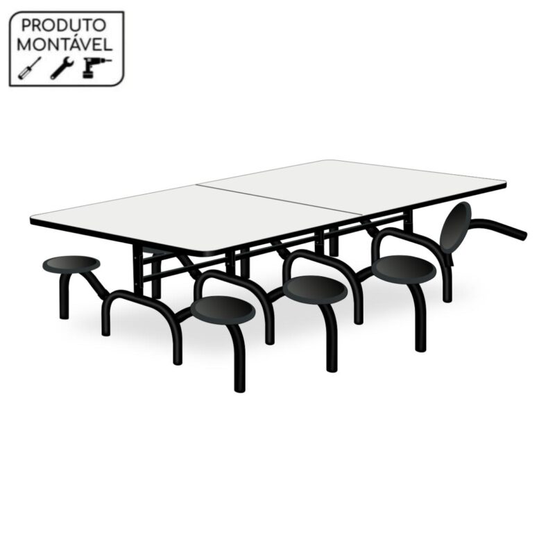 Mesa p/ Refeitório ESCAMOTEÁVEL 08 Lugares – MDP BRANCO DE 25 MM 50047 JL CADEIRAS