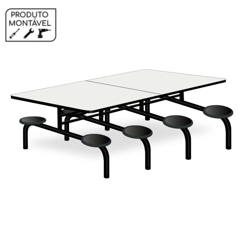 Mesa para Refeitório 8 Lugares MDP Branco de 25 mm FIXO – 50045 JL CADEIRAS