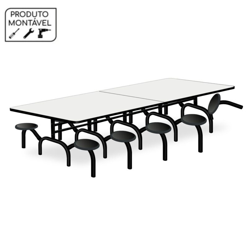 Mesa p/ Refeitório ESCAMOTEÁVEL 10 Lugares – MDP BRANCO DE 25 MM 50048 JL CADEIRAS