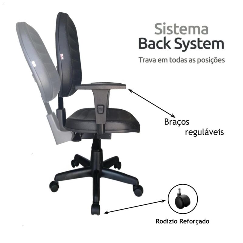 Cadeira Diretorzinha Back System Costurado C/ Braços Reguláveis – Cor Preto 32996 JL CADEIRAS 3