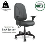 Cadeira Presidente PLUS BACK SYSTEM Baixa Costurada c/ Braços Reguláveis – Corino Preto 32974 JL CADEIRAS 9