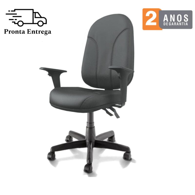 Cadeira Presidente PLUS BACK SYSTEM Baixa Costurada c/ Braços Reguláveis – Corino Preto 32974 JL CADEIRAS 4