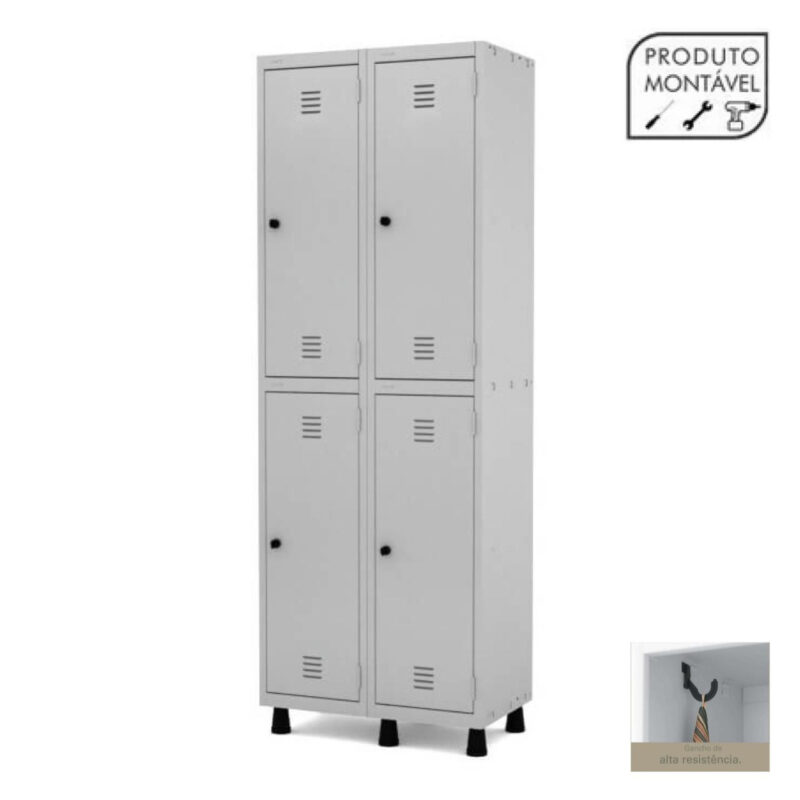 Armário Roupeiro de Aço com 04 PORTAS GRANDES – 1,93×0,69×0,40m – CZ/CZ – PANDIN – 10002 JL CADEIRAS 2