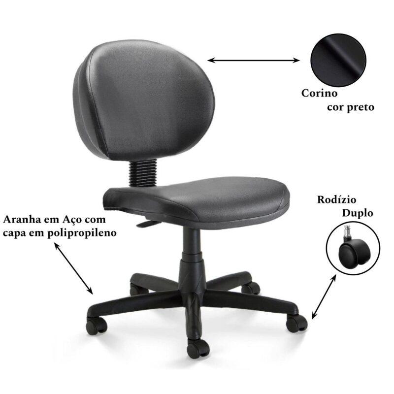 Cadeira Escritório Executiva PLUS LISA S/ BRAÇOS – COR PRETO 32976 JL CADEIRAS 2