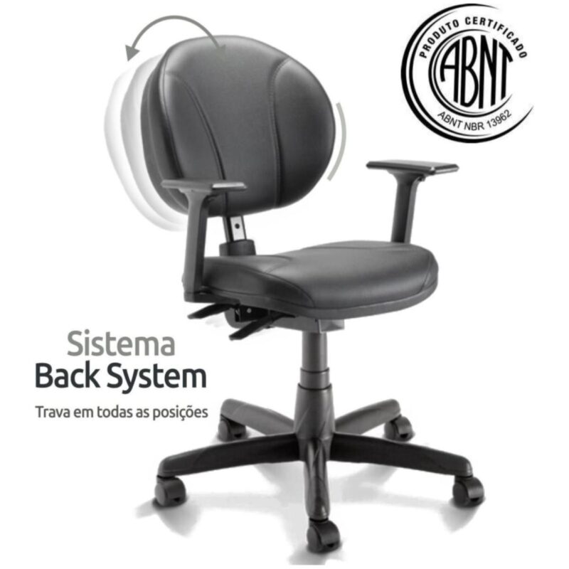 Cadeira Executiva BACK SYSTEM OPERATIVA c/ Braços Reguláveis – CORINO PRETO 32987 JL CADEIRAS 2