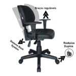 Cadeira Executiva Back System COSTURADA com Braços Reguláveis – Cor Preta – 31008 JL CADEIRAS 11