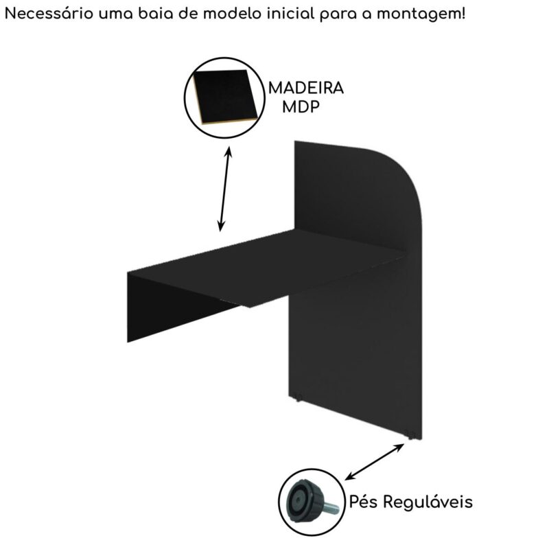 Baia CONTINUAÇÃO para Atendimento 1,20×0,80×0,60mPRETA/PRETA – 24016 JL CADEIRAS 3