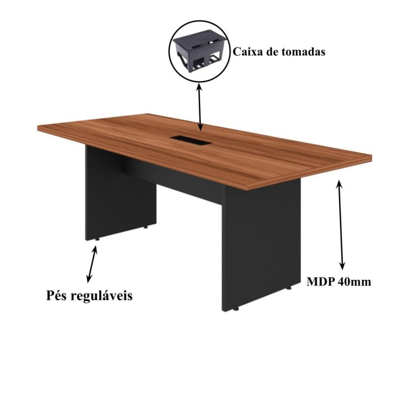 Mesa de Reunião 2,00×0,90m C/ Caixa de Tomada NOGAL SEVILHA/PRETO – 21403 JL CADEIRAS 3