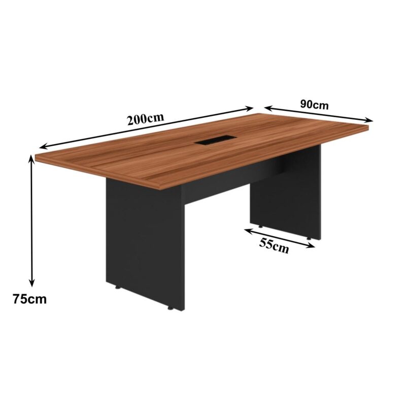 Mesa de Reunião 2,00×0,90m C/ Caixa de Tomada NOGAL SEVILHA/PRETO – 21403 JL CADEIRAS 2