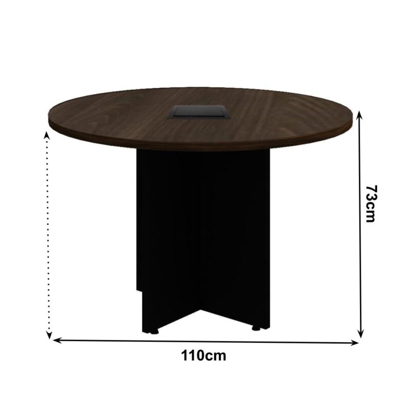 Mesa de Reunião Redonda c/ Caixa de Tomadas -1,10×1,10×0,74m – MARSALA/PRETO – 21440 JL CADEIRAS 2