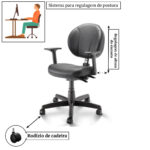 Cadeira Executiva BACK SYSTEM OPERATIVA c/ Braços Reguláveis – CORINO PRETO 32987 JL CADEIRAS 9