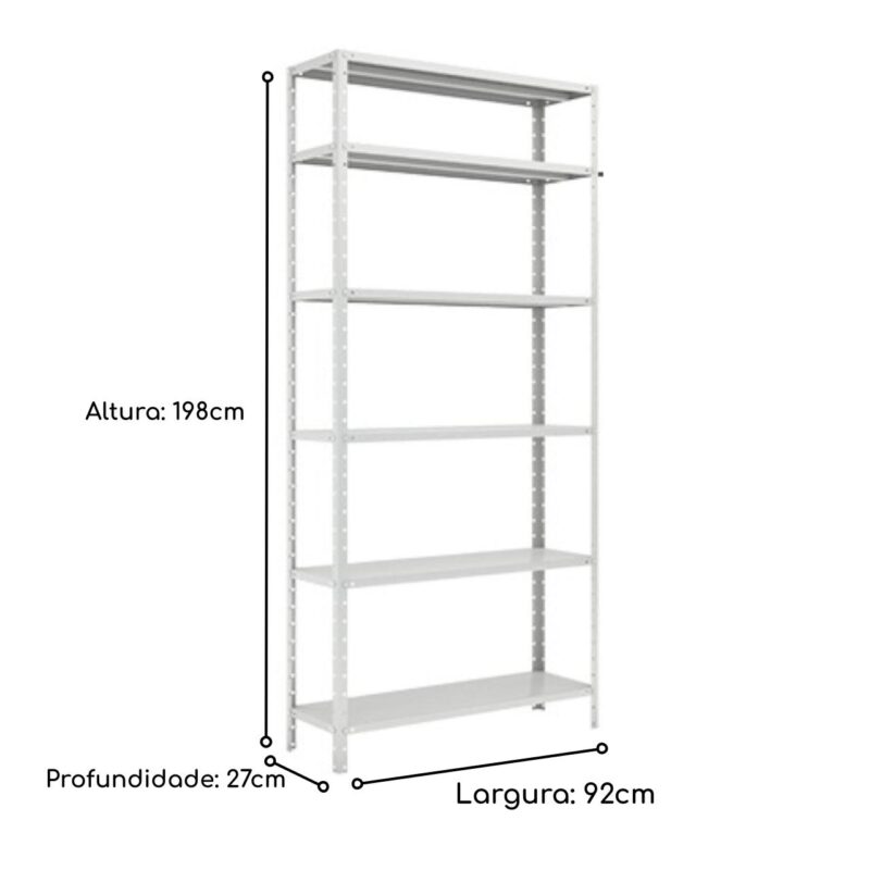 Estante de Aço com 06 Bandejas 27 cm (# 26/20) – 1,98×0,92×0,27m – W3 -16002 JL CADEIRAS 2