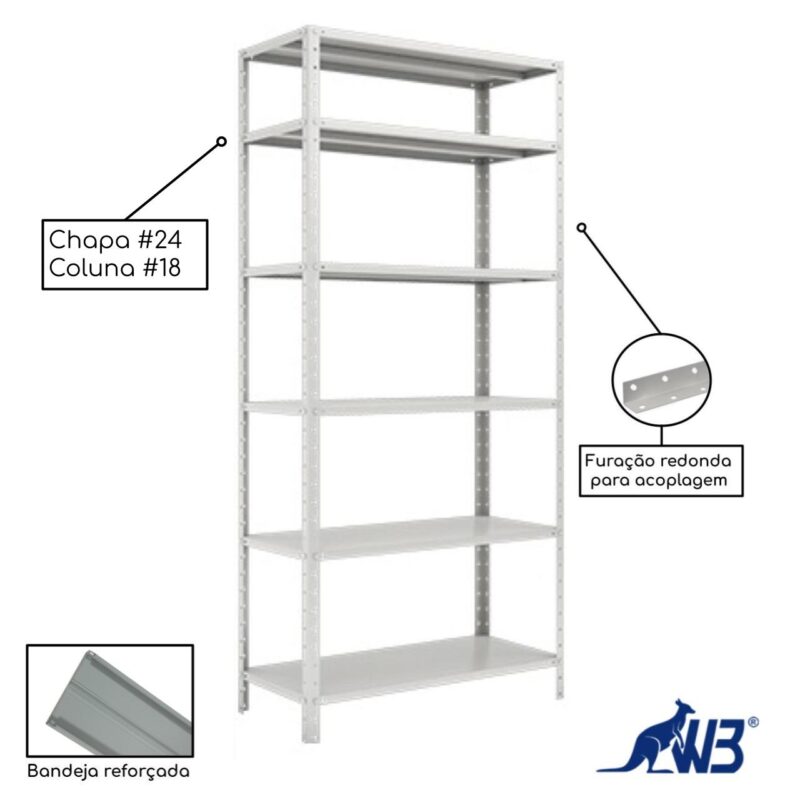 Estante de Aço com 06 Bandejas 40 cm (26/20) – 1,98×0,92×0,40m – SA – 16013 JL CADEIRAS 3