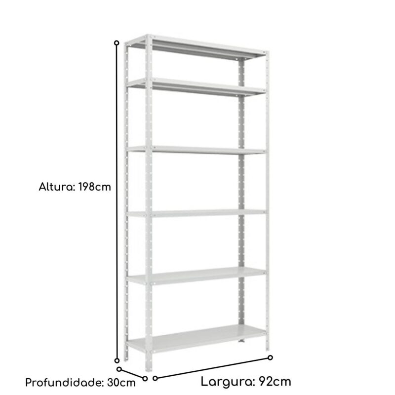 Estante de Aço com 06 Bandejas 30 cm (24/18) – 1,98×0,92×0,30m – Cinza – W3 – 16007 JL CADEIRAS 2