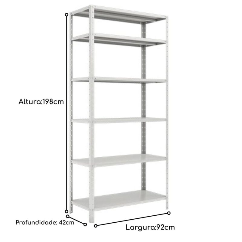 Estante de Aço com 06 Bandejas 42 cm (24/18) – 1,98×0,92×0,42m – W3 -16004 JL CADEIRAS 5