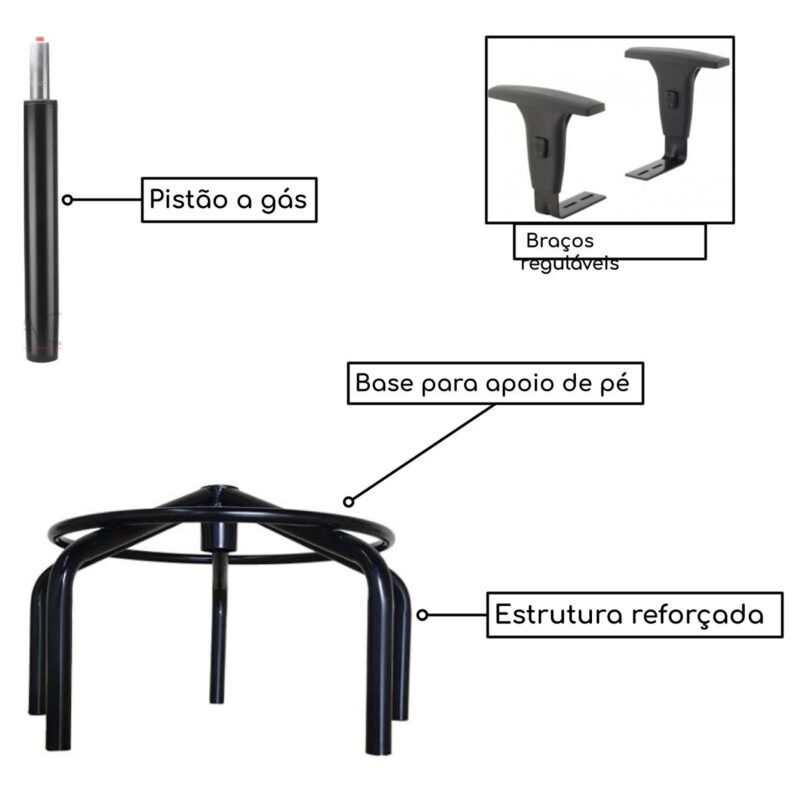 Cadeira Caixa EXECUTIVA LISA com Braços Reguláveis – (Aranha PMD) – Cor Preta – 35003 JL CADEIRAS 3