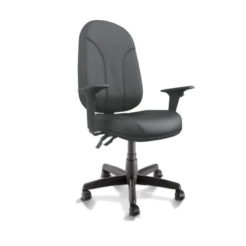 Cadeira Presidente PLUS BACK SYSTEM Baixa Costurada c/ Braços Reguláveis – Corino Preto 32974 JL CADEIRAS