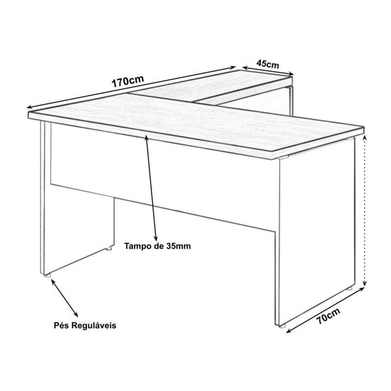 Mesa em “L” (Mesa 1,70m + Mesa Auxiliar) c/ 02 Gavetas – – Marsala / Preto – 23479 JL CADEIRAS 3