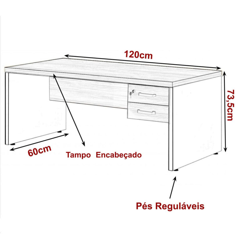 Mesa Escritório 1,20×0,60m – C/ 02 Gavetas MARSALA / PRETO – 23471 JL CADEIRAS 2