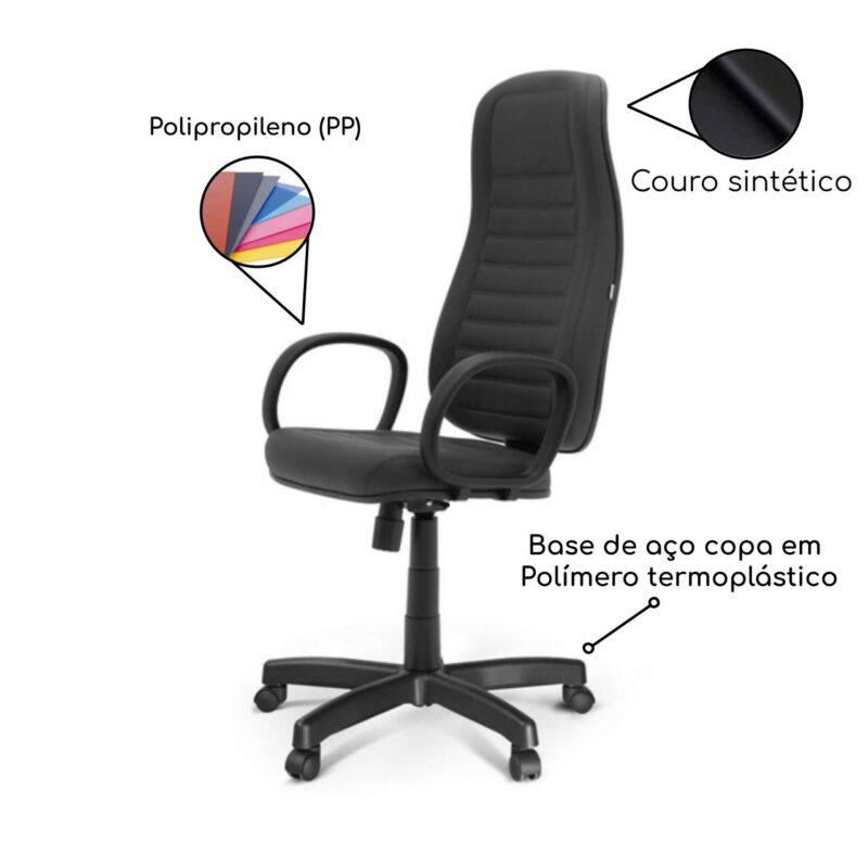 Cadeira Escritório Presidente ALTA c/ BRAÇO CORSA – COR PRETO 32958 JL CADEIRAS 4