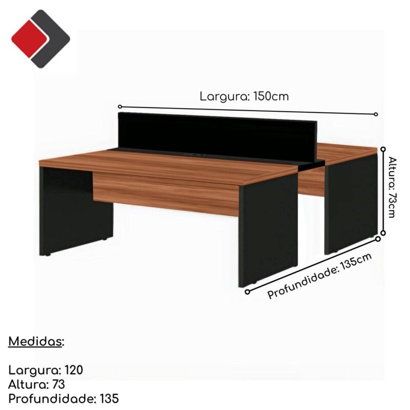 Estação de Trabalho Dupla 1,50×1,35m 02 Lugares s/ Gavetas c/ ponto de tomada Nogal Sevilha – 63087 JL CADEIRAS 5