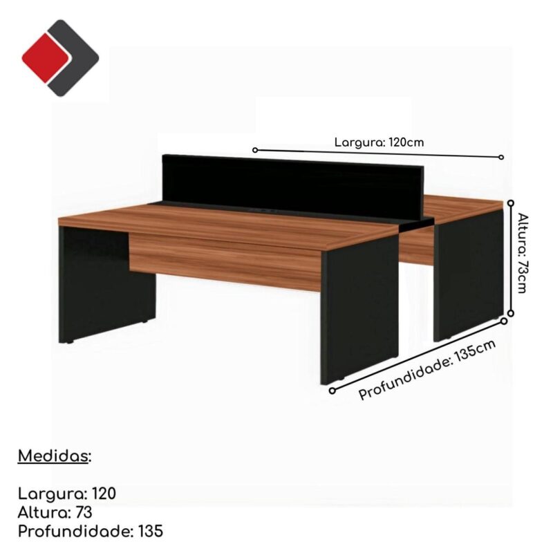 Estação de Trabalho Dupla 1,20×1,35m 02 Lugares s/ Gavetas c/ ponto de tomada Nogal Sevilha – 63085 JL CADEIRAS 3