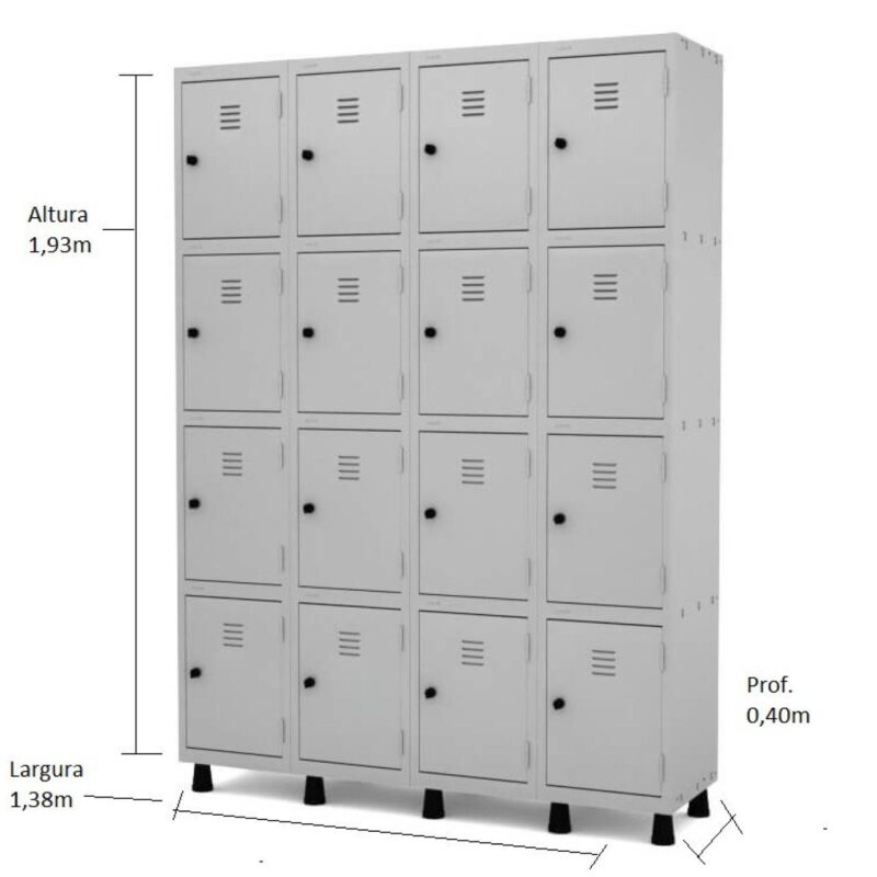 Armário Roupeiro de Aço 16 Portas PEQUENAS – 1,93×1,38×0,40m – CZ/CZ – PANDIN – 10008 JL CADEIRAS 2