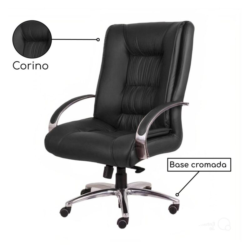 Cadeira Presidente ULTRA Giratória Cromada – ENJOY – Cor Preto – 32961 JL CADEIRAS 2