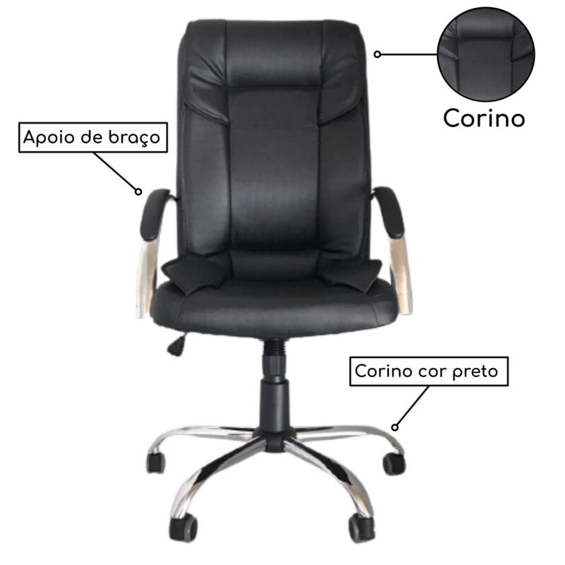 Cadeira Presidente MIDHAS Giratória – ENJOY – Cor Preto – 32963 JL CADEIRAS 3