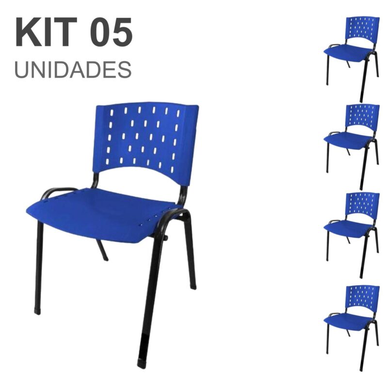 Kit 05 Cadeiras Plásticas 04 pés – COR AZUL – 24002 JL CADEIRAS