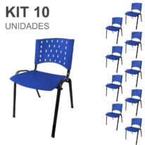 Kit 10 Cadeiras Plásticas 04 pés – COR AZUL – 24003 JL CADEIRAS