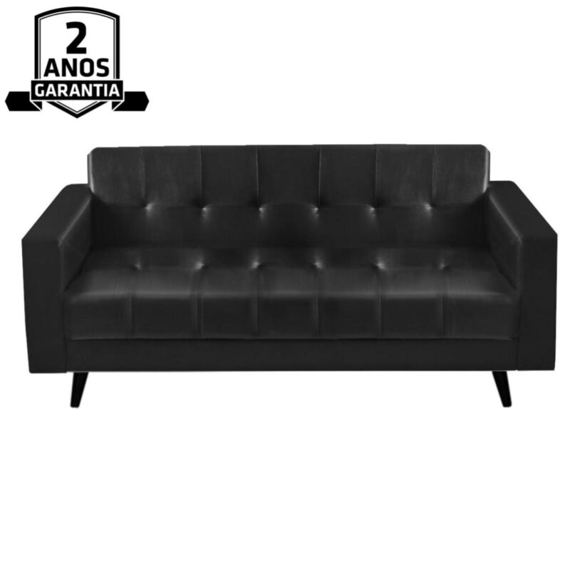 Sofá para Escritório Roma 03 Lugares – Corino – Cor Preto – 60042 JL CADEIRAS 3