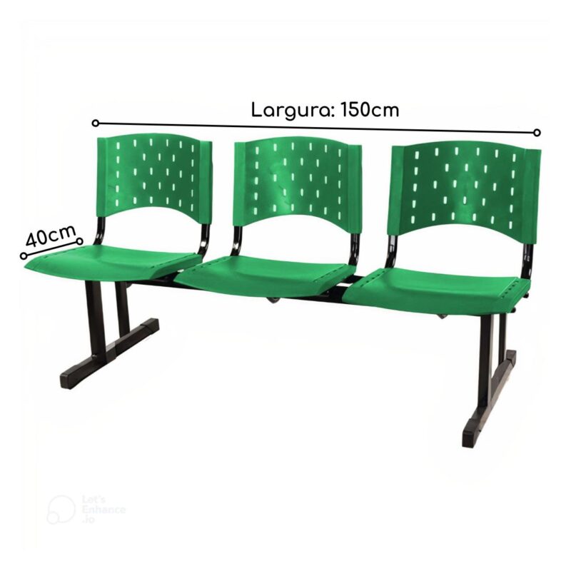 Cadeira Longarina PLÁSTICA 03 Lugares – Cor VERDE – Realplast – 33069 JL CADEIRAS 2