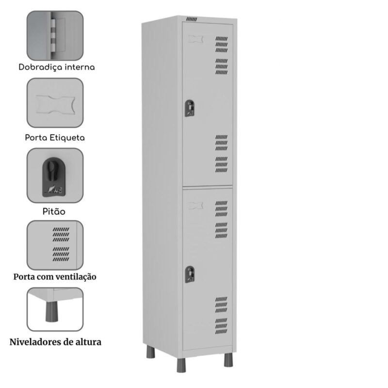 Roupeiro LOCKER de Aço com 02 PORTAS GRANDES – 1,90×0,32×0,40m – CZ/CZ – W3 – 11012 JL CADEIRAS 3