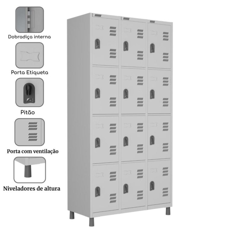 Roupeiro LOCKER de Aço c/ 12 Portas PEQUENAS – 1,90×0,96×0,40m – CZ/CZ – W3 – 11018 JL CADEIRAS 2