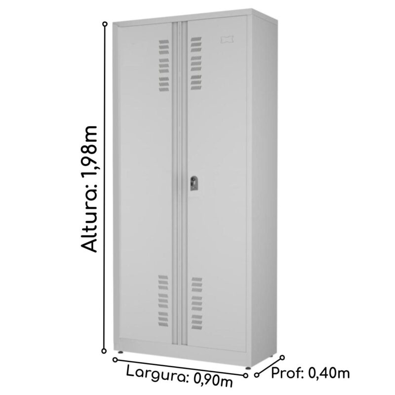 Armário de Aço PA-90 – 1,98×0,90×0,40m – CHAPA #26 CZ/CZ – W3 – 17004 JL CADEIRAS 3