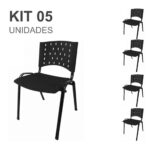 Kit 05 Cadeiras Plásticas 04 pés – COR PRETO – 24000 JL CADEIRAS 5