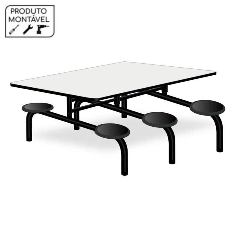 Mesa p/ Refeitório Fixo 06 Lugares MDP BRANCO DE 25 MM 50050 JL CADEIRAS