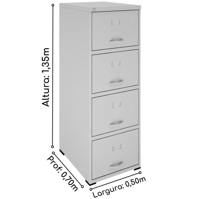 Arquivo de Aço 04 Gav. – CHAPA #22 – C/ TRILHO TELESC – (70cm) – 1,35×0,50×0,70m – CZ/CZ – NOBRE – 15112 JL CADEIRAS 3