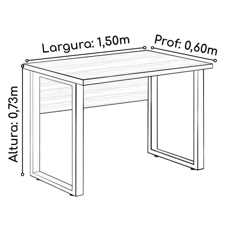 Mesa Escritório PÉ QUADRO 1,50×0,60m – C/ Gavetas – NOGAL SEVILHA/PRETO – 24473 JL CADEIRAS 3