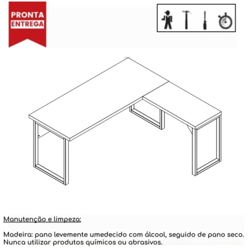 Mesa em L PÉ QUADRO (Mesa 1,70m + Mesa Auxiliar) – S/ Gavetas NOGAL SEVILHA/PRETO – 24478 JL CADEIRAS 2