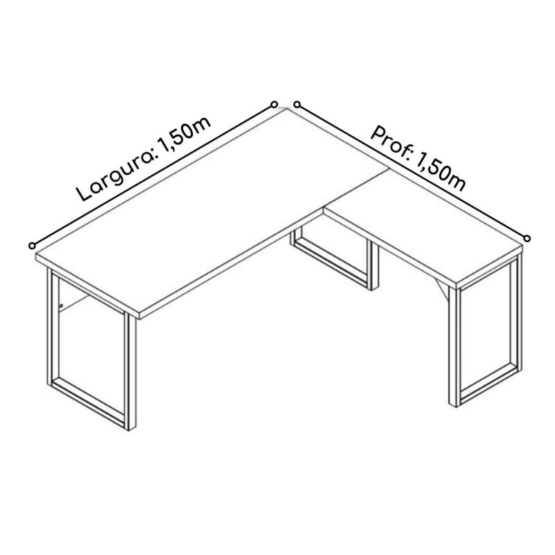 Mesa em L PÉ QUADRO (Mesa 1,50m + Mesa Auxiliar) – S/ Gavetas NOGAL SEVILHA/PRETO – 24476 JL CADEIRAS 4