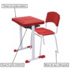 Kit Escolar Individual VERMELHO – (Mesa e Cadeira) – ADULTO – – COR VERMELHO – 40082 JL CADEIRAS 7