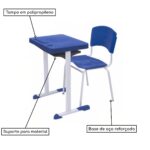 Kit Escolar Individual AZUL – (Mesa e Cadeira) – ADULTO – – COR AZUL – 40081 JL CADEIRAS 7