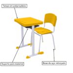 Kit Escolar Individual AMARELO – (Mesa e Cadeira) – ADULTO – – COR AMARELO – 40083 JL CADEIRAS 6