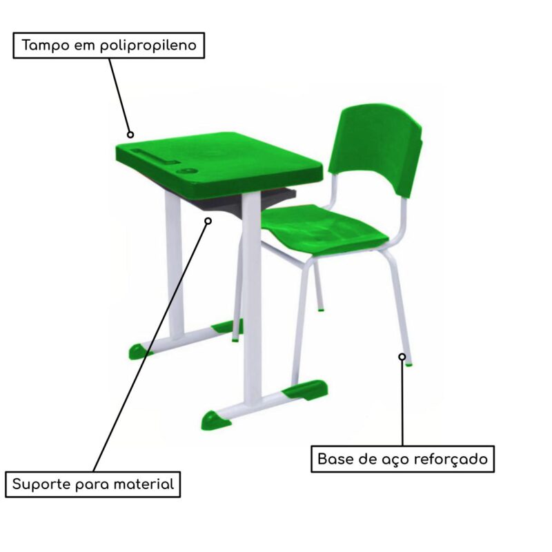 Kit Escolar Individual VERDE – (Mesa e Cadeira) – ADULTO – – COR VERDE – 40084 JL CADEIRAS 3