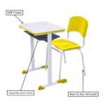 Kit Escolar Individual AMARELO – (Mesa e Cadeira) – ADULTO – MADEIRA – COR AMARELO – 40098 JL CADEIRAS 7