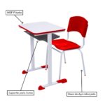 Kit Escolar Individual VERMELHO – (Mesa e Cadeira) – ADULTO – MADEIRA – COR VERMELHO – 40096 JL CADEIRAS 7