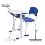 Kit Escolar Individual AZUL – (Mesa e Cadeira) – ADULTO – MADEIRA – COR AZUL – 40095 JL CADEIRAS 7