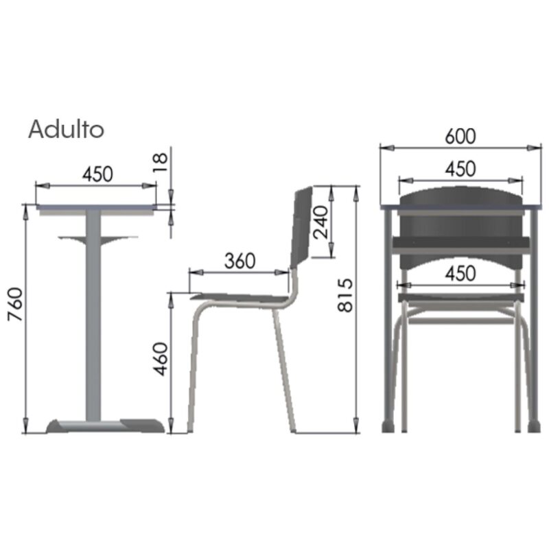 Kit Escolar Individual AZUL – (Mesa e Cadeira) – ADULTO – MADEIRA – COR AZUL – 40095 JL CADEIRAS 4